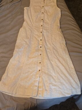 Anne Klein Cream Eyelet Button-Front Midi Dress